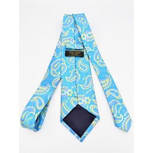 Kai Long Mens Silk Tie Turquoise Blue Yellow Paisley Floral Handmade Necktie
